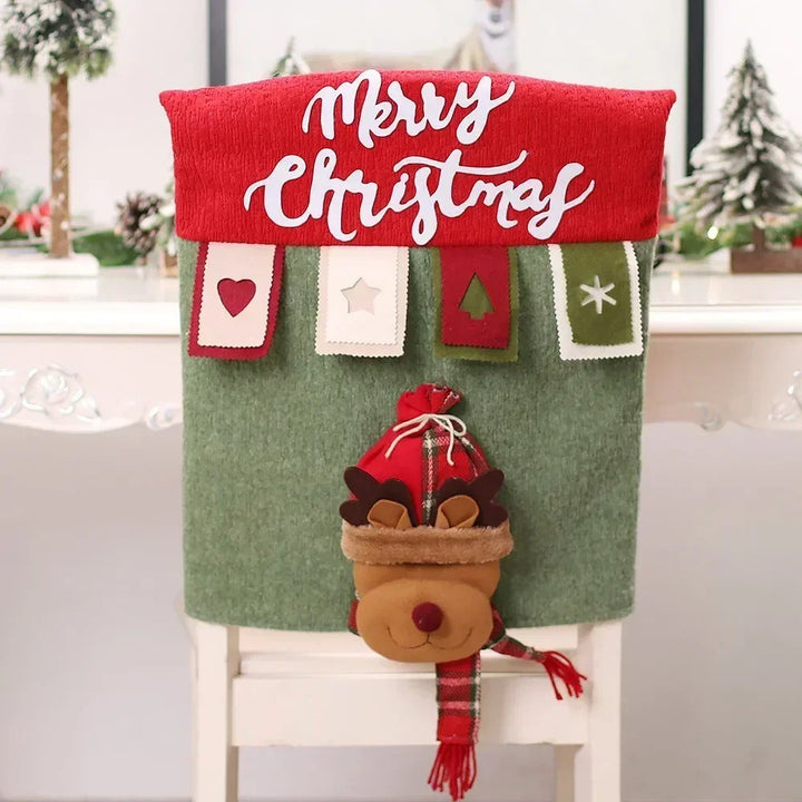 BowLift | Christmas chair cover MerrySeat | Santa, Snowman & Reindeer Design | Fabric chair cover | Reusable decoration for Christmas