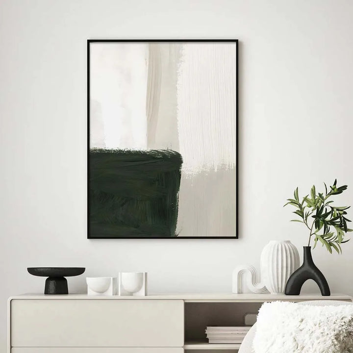 Modern Abstract Green Beige White Brushstroke Canvas Prints Nordic Wall Artwork For Contemporary Living Room Home Decor Artwork | Bowlift