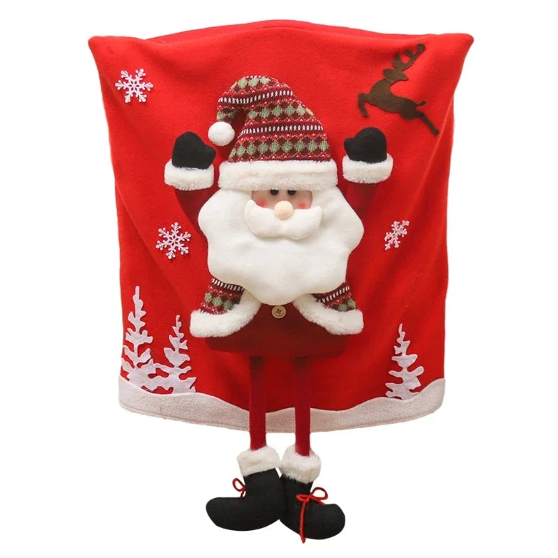 BowLift | Jolivine | Christmas Chair Cover | Santa, Snowman & Reindeer Design | Festive Chair Decoration for Christmas & New Year | Soft & Washable