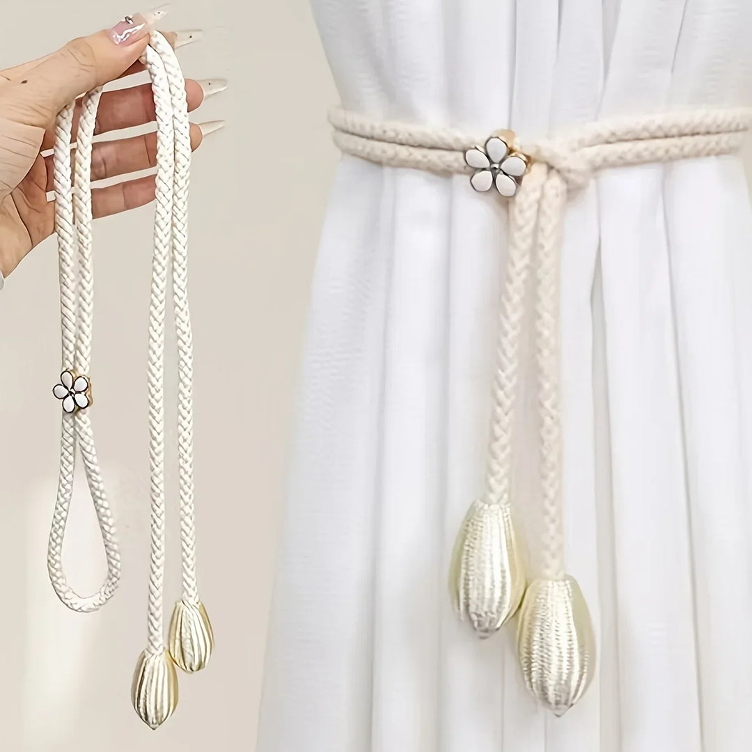 BowLift | Floravia Curtain Holders 2-Piece Set | Adjustable Without Drilling | With Flower Buckle | Elegant Home Accessory