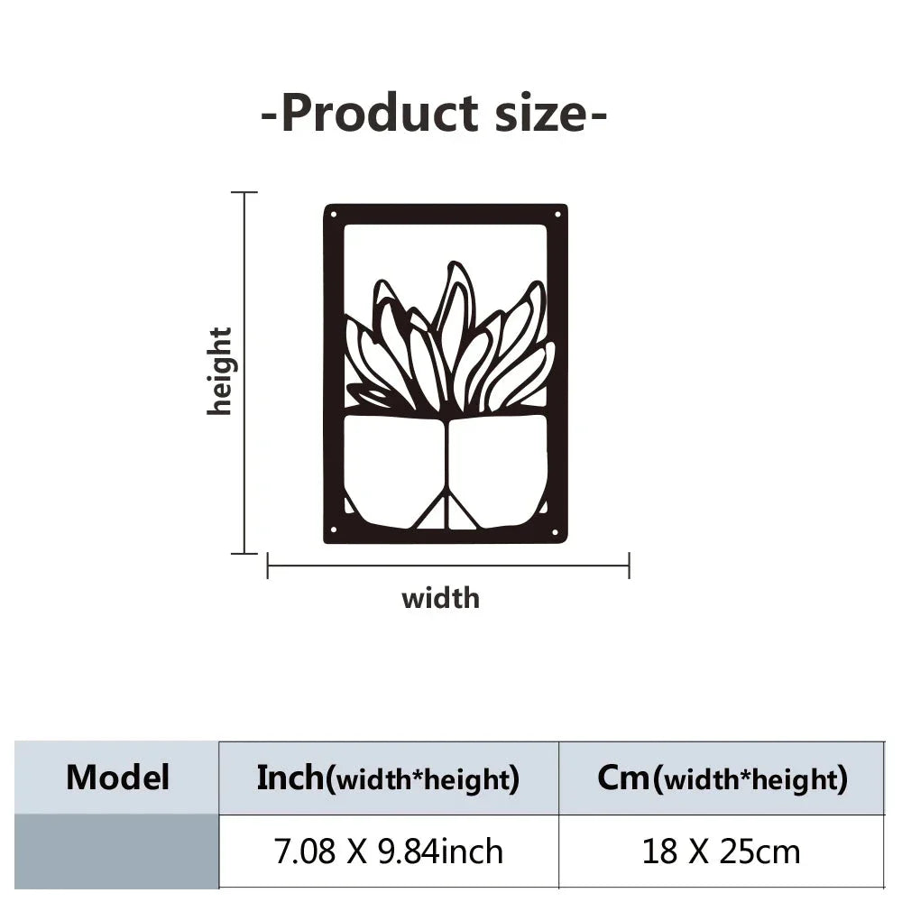 Cactus Potted Plant Black Metal Plaque Wall Art 3D Sculptured Iron Craft Nordic Wall Decor For Living Room Dining Room Creative Home Decor | Bowlift