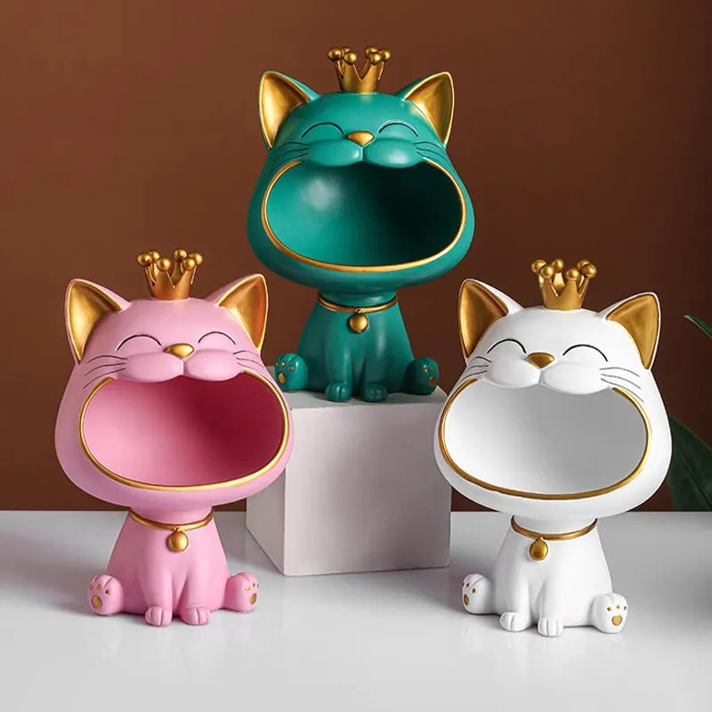 BowLift | Fortune Crown Big Mouth Cat Entrance Key Holder Decorative Ornament, Light Luxury Housewarming Gift Sculpture