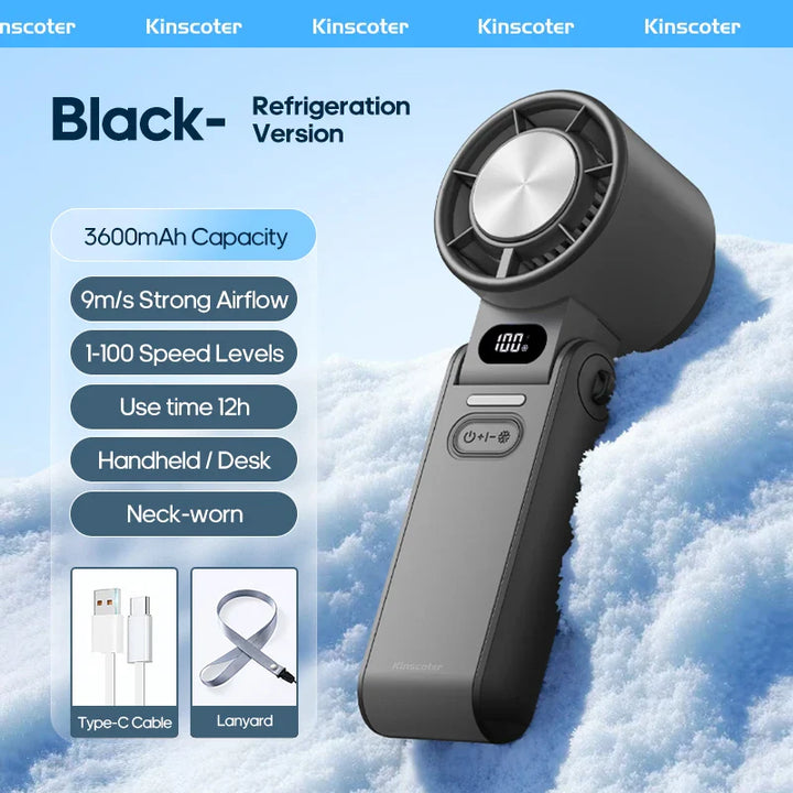 BowLift | CoolityGo Handheld Fan with Ice-Cool Technology | 100 Speed Levels | 3600mAh Battery | Foldable & Ultraleight