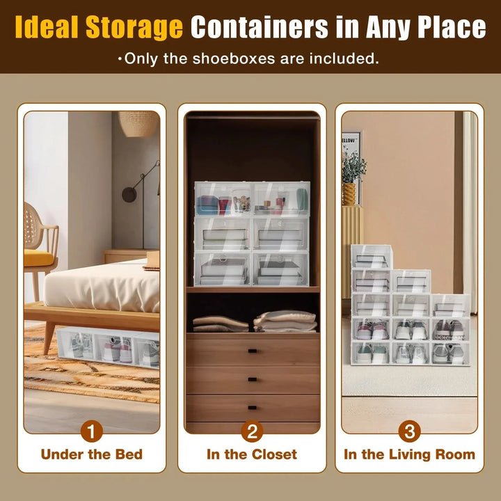 BowLift | SHOEBOX STORAGE SET – 24 stackable & transparent shoe boxes for space-saving organization & clear overview