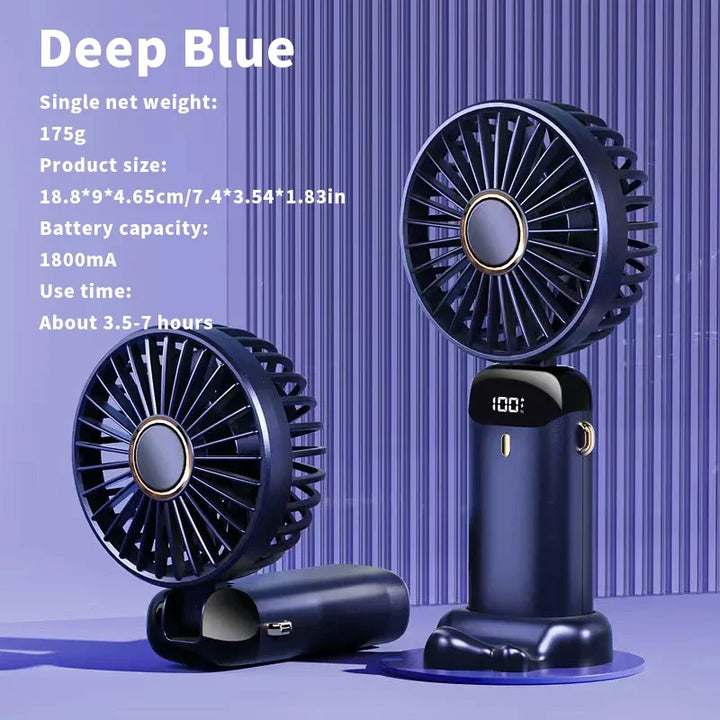 USB Handheld Mini Fan Foldable Portable Neck Hanging Fans 5 Speed USB Rechargeable Fan with Phone Stand and Display Screen | Bowlift