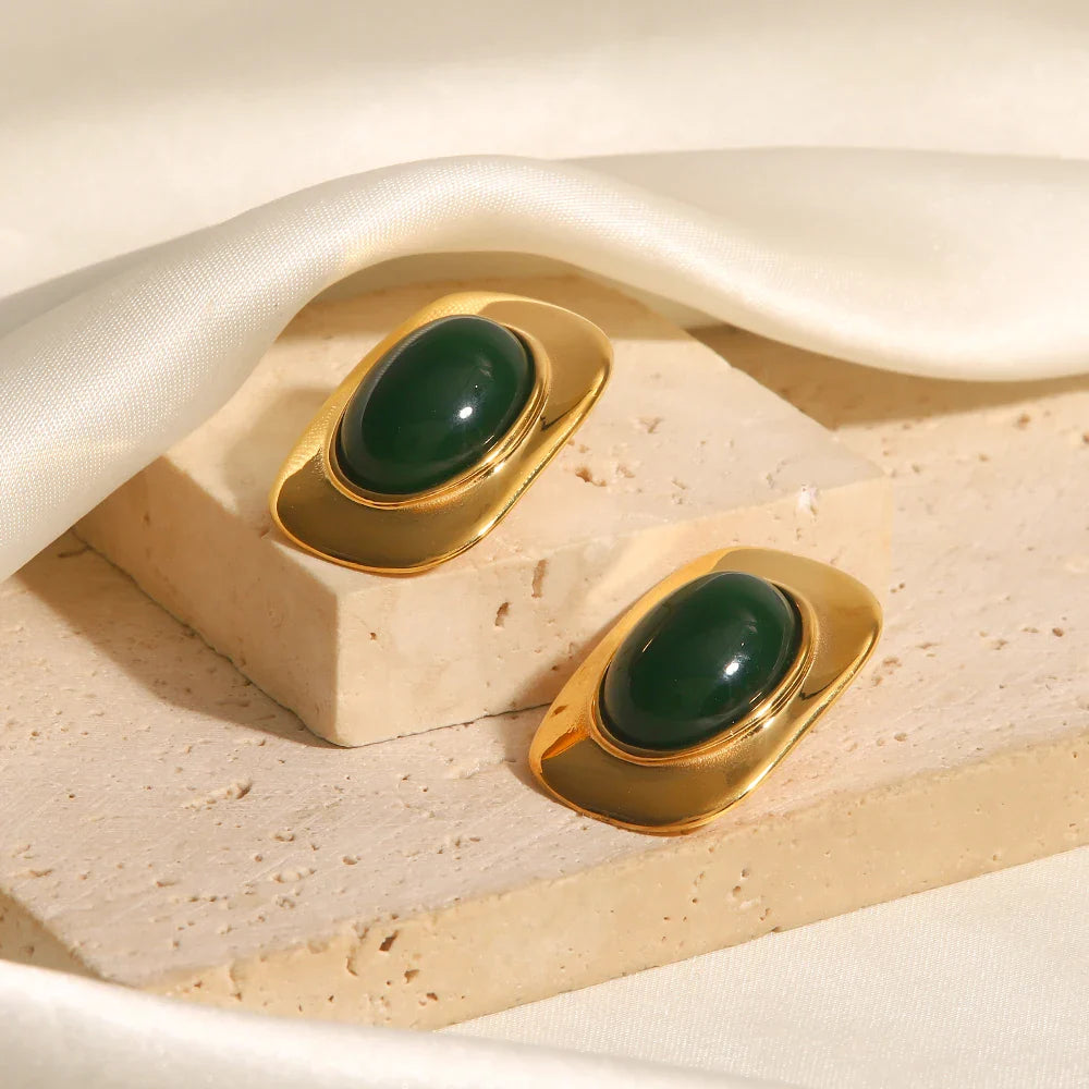 BowLift | 18k Green Oval Opal Rectangle Earrings