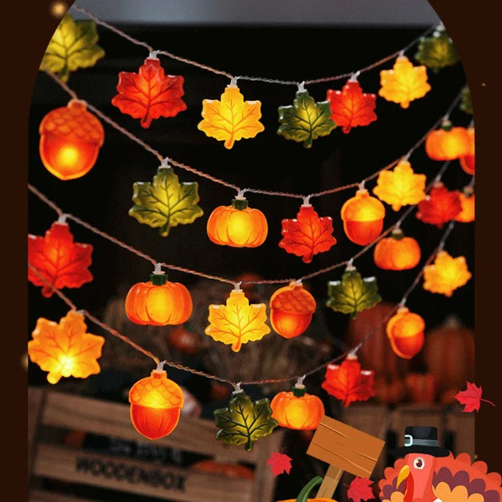 BowLift | GlowHarvest Halloween String Lights | LED Pumpkin & Maple Leaves | 1.5m / 3m | Warm White