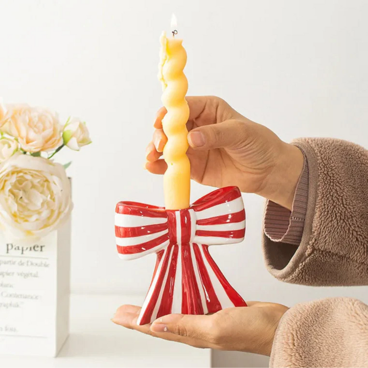 Classic Striped Bow Ceramic Candle Holder | Bowlift