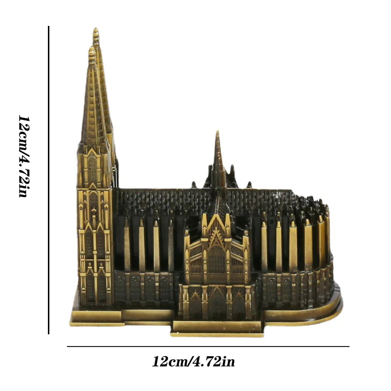 BowLift | Cologne Cathedral Model Metal Antique Bronze Germany Cologne Cathedral Building Figurine World Famous Landmark Architecture Decoration