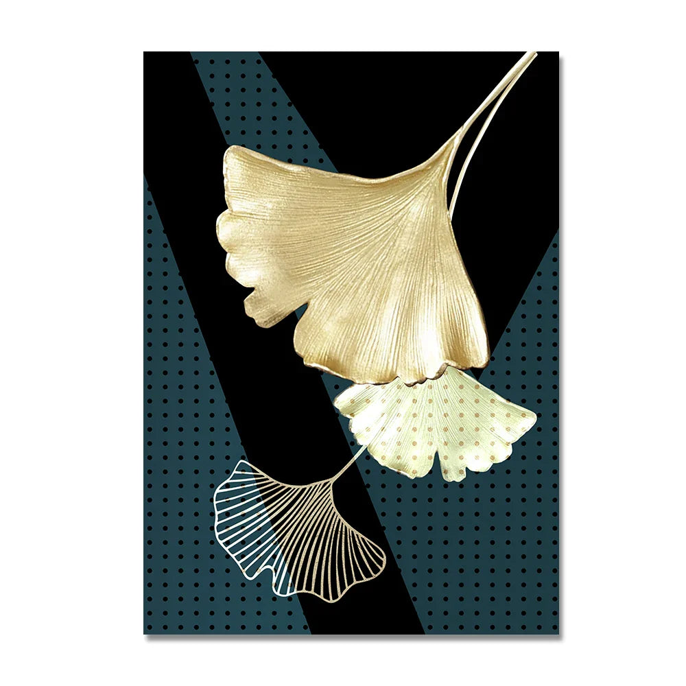 Set of 3Pcs Golden Leaf Wall Art Minimalist Nordic Tropical Plants Fine Art Canvas Prints Pictures For Living Room Dining Room Art Decor | Bowlift