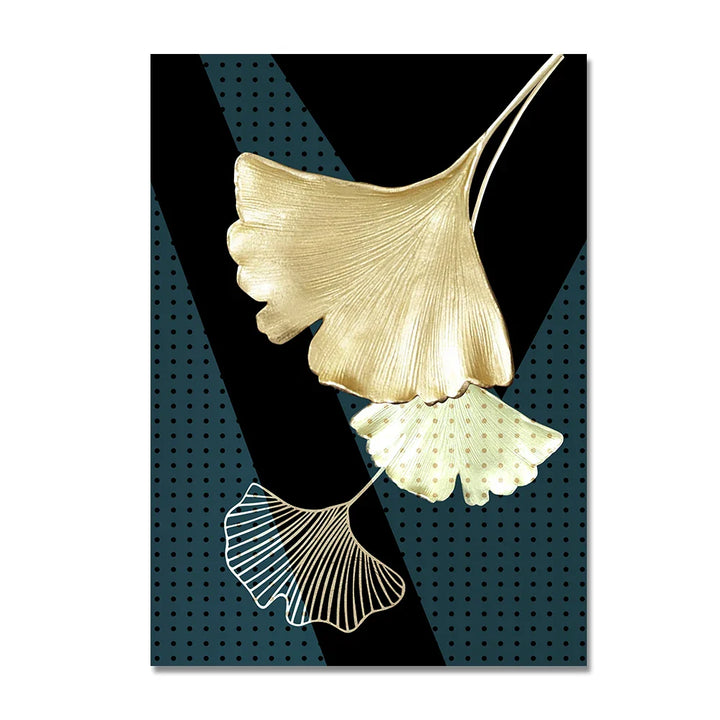 Set of 3Pcs Golden Leaf Wall Art Minimalist Nordic Tropical Plants Fine Art Canvas Prints Pictures For Living Room Dining Room Art Decor | Bowlift