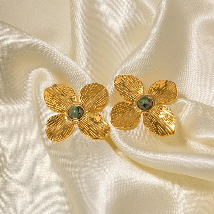BowLift | 18k Green Stone Floral Stud Earrings
