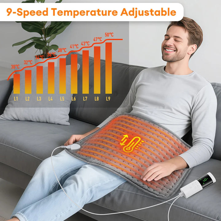 BowLift | ThermaEase Electric Heating Pad | 9 Temperature Levels & 4 Timer Modes | 30×60 cm | Washable & Quick Heating | For Back, Stomach & Legs