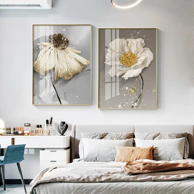 Modern Abstract Paint Splash Floral Wall Art Fine Art Canvas Prints Posters Elegant Botanical Pictures For Living Room Decor | Bowlift