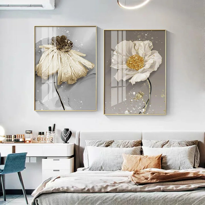 Modern Abstract Paint Splash Floral Wall Art Fine Art Canvas Prints Posters Elegant Botanical Pictures For Living Room Decor | Bowlift