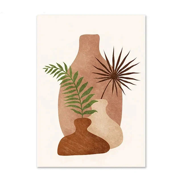 Terracotta Moon Abstract Bohemian Botanical Still Life Wall Art Fine Art Canvas Prints Gallery Wall Pictures For Modern Living Room Dining Room Art Decor | Bowlift