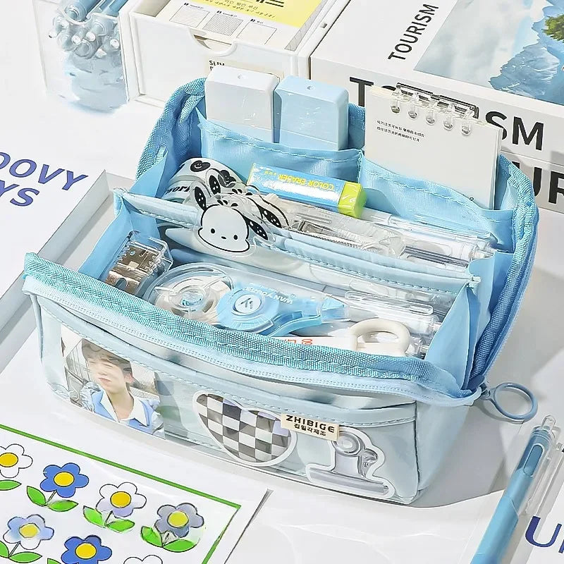 BowLift | Pencil case KIDZORA CrystalBag | Transparent & Versatile | 10-pocket design | Large capacity for school & leisure
