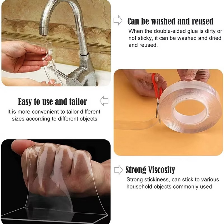 BowLift | Transparent Double Sided Nano Adhesive Tape - 1M 3M 5M Reusable Waterproof Mounting Roll