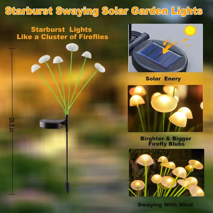 BowLift | GlowPilz Solar Garden Light 6 LEDs | Jellyfish & Mushroom Design | For Garden, Terrace & Outdoor Areas