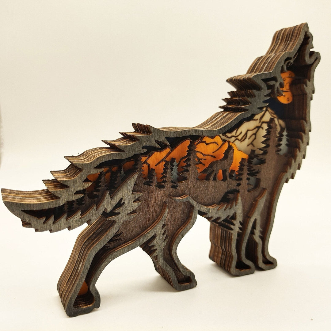 Nightglow Wooden Craft Wolf Decor | Bowlift