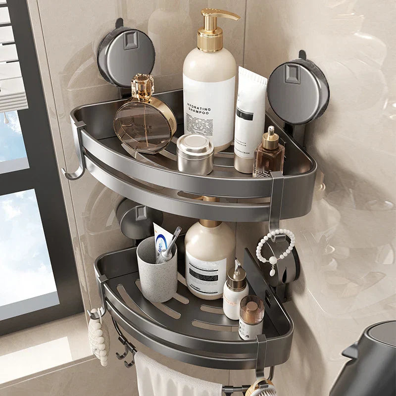 BowLift | No-Drill Suction Powered Corner Bathroom Organizer