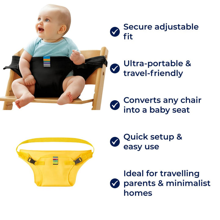 SeatGuard | Baby Chair Harness – Secure Adjustable Fit – Breathable Cotton Fabric – Portable Dining Safety Solution for Travelling Parents Bowlift