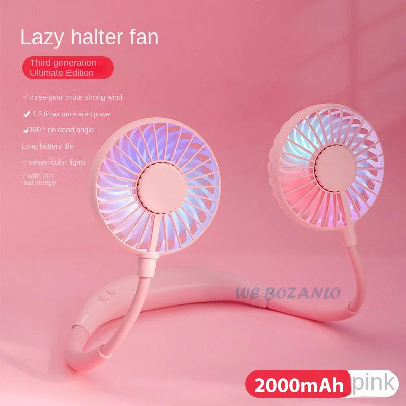 USB Portable Hands-Free Neck Fan - Rechargeable Mini Sports Fan, 3-Speed Adjustable Dual Fan for Home Office & Outdoor Use | Bowlift