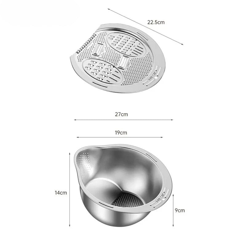 BowLift | All-in-One Stainless Steel Kitchen Drain Slicer Bowl