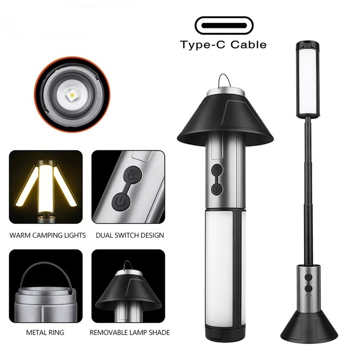 BowLift | Rechargeable 2-in-1 Telescoping Camping Lantern & Flashlight with Hook