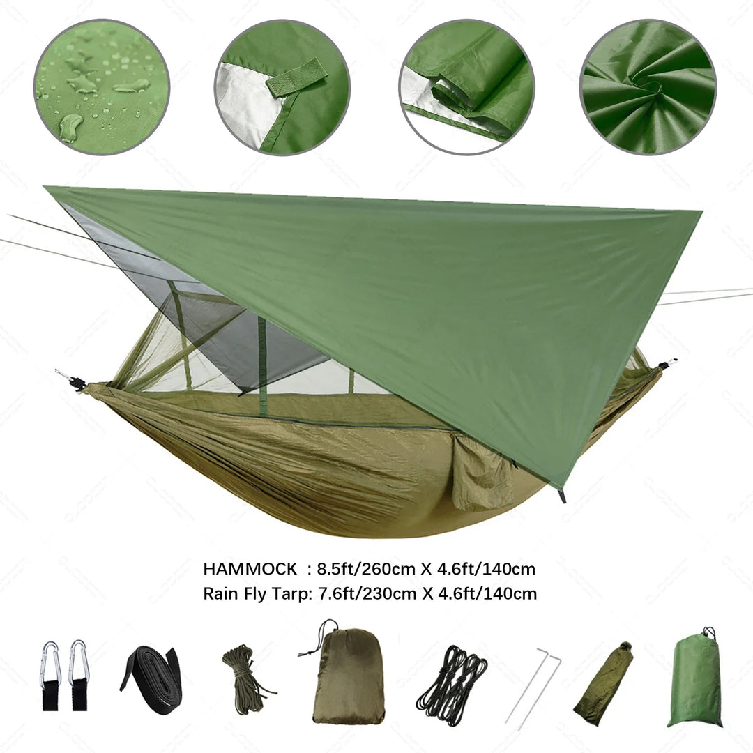 BowLift | Trek Viva Camping Hammock | Integrated Mosquito Net & Rain Cover | Ultralight & Tear Resistant | 3-in-1 Outdoor Solution