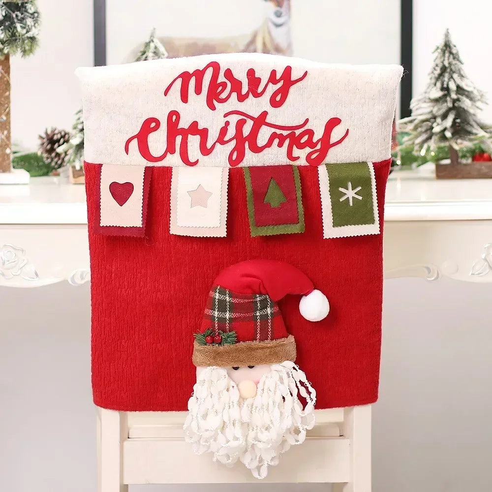 BowLift | Christmas chair cover MerrySeat | Santa, Snowman & Reindeer Design | Fabric chair cover | Reusable decoration for Christmas
