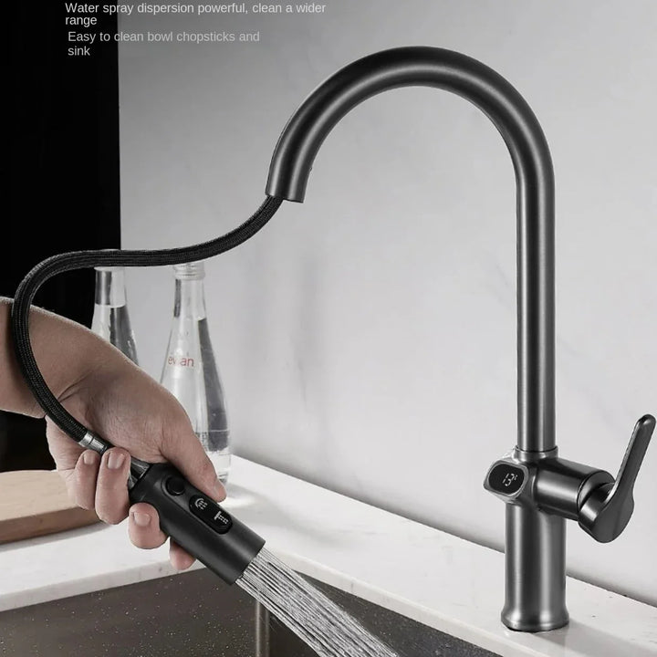 BowLift | Pull-out Kitchen Faucet with Digital Display and Swivel Spout