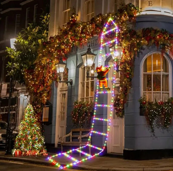 BowLift | Winter Light | LED Christmas Decoration | Climbing Santa with Ladder | 1.5 m / 3 m | 8 Light Modes | USB