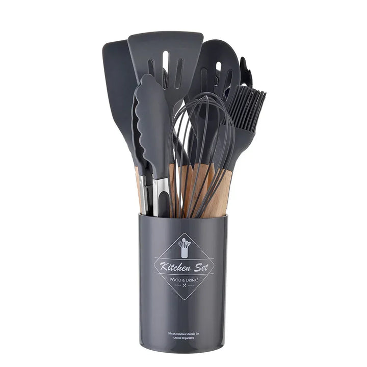 ChefEase – 12-piece Silicone Cooking Utensils Set with Wooden Handles | Bowlift