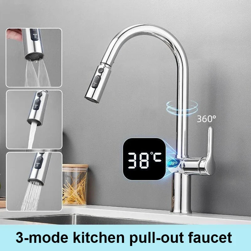 BowLift | Pull-out Kitchen Faucet with Digital Display and Swivel Spout
