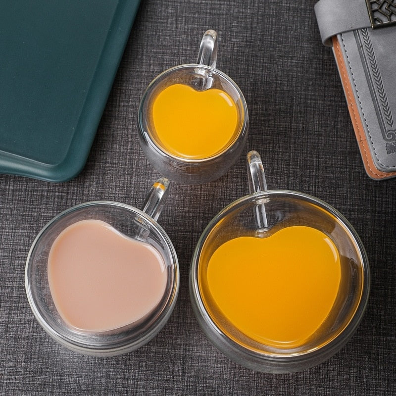 BowLift | Heart Love Shape Glass Mug Double-Walled Coffee Cups Insulated Tea Milk Lemon Juice Water Cup Heat-Resistant Drinkware Lover Gift