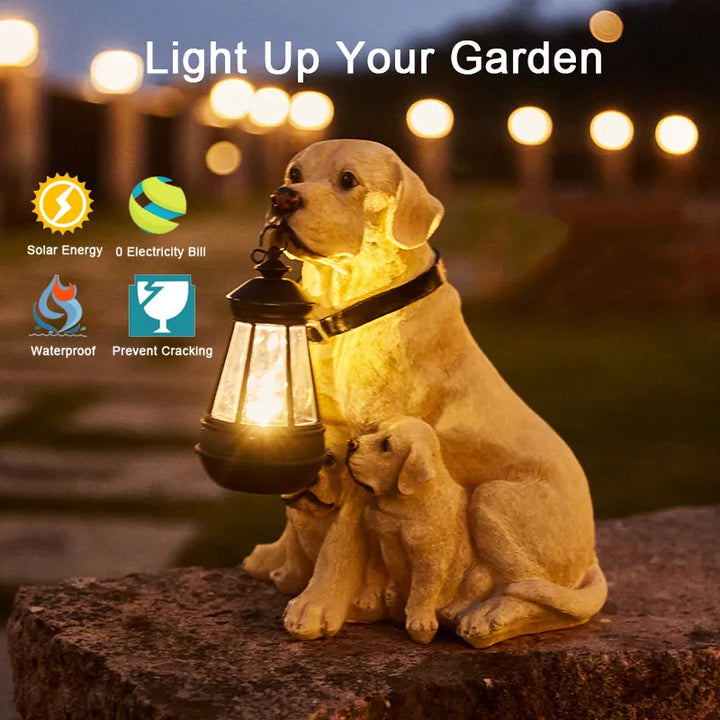 Solar-Powered Outdoor Resin Dog Statue Lamp | Bowlift