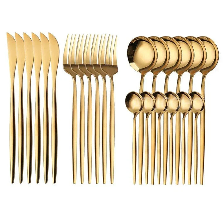 BowLift | Golden Cutlery Set Luxury – 24-Piece For Stylish Dining Experience