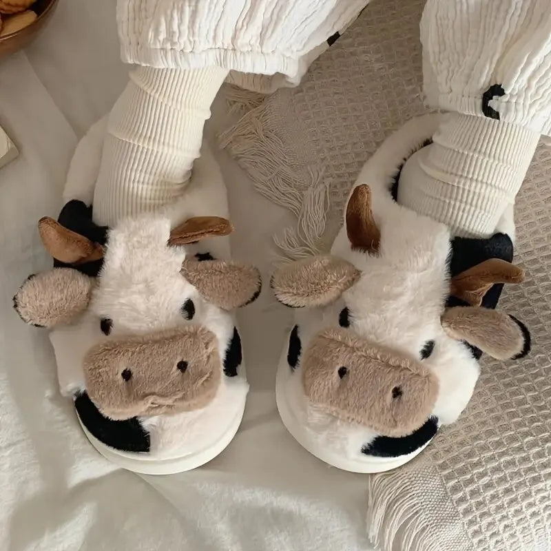 Funny Cow Slippers for Men and Women – Fluffy Winter Slippers, Cozy and Warm, Non-Slip and Soft for Home | Bowlift