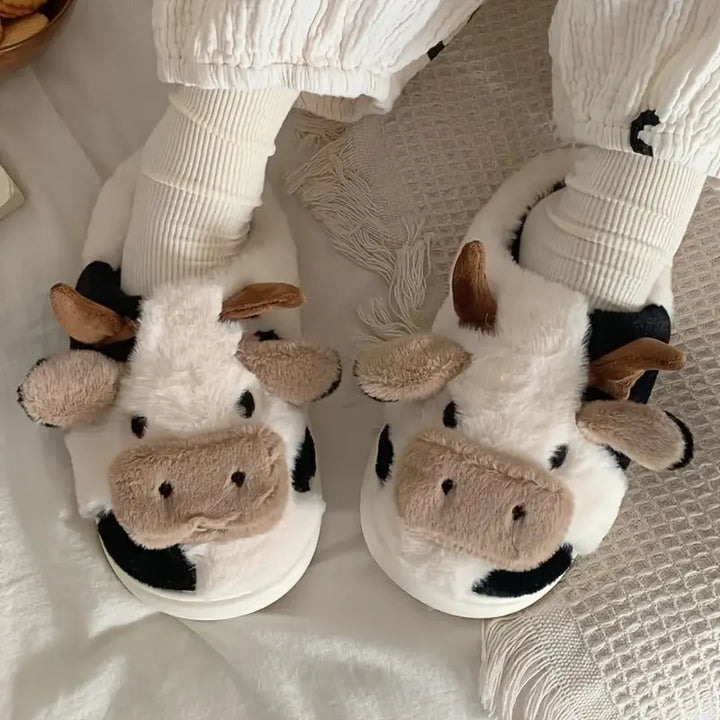 Funny Cow Slippers for Men and Women – Fluffy Winter Slippers, Cozy and Warm, Non-Slip and Soft for Home | Bowlift