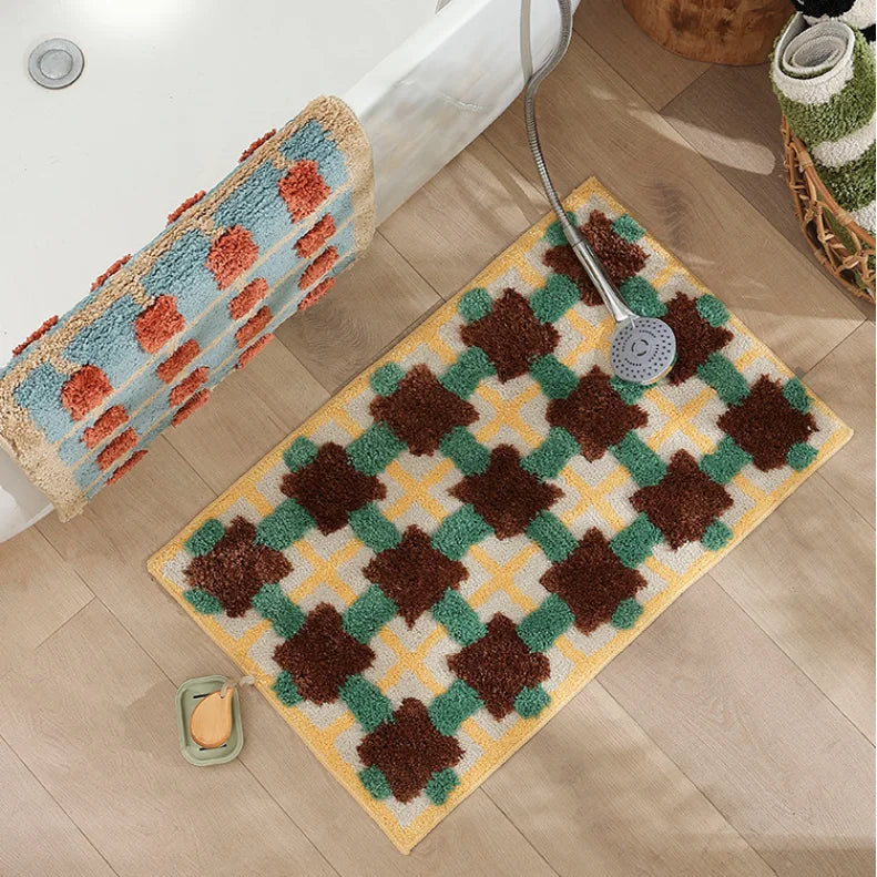 Abstract Grid Tufted Bath Mat | Bowlift