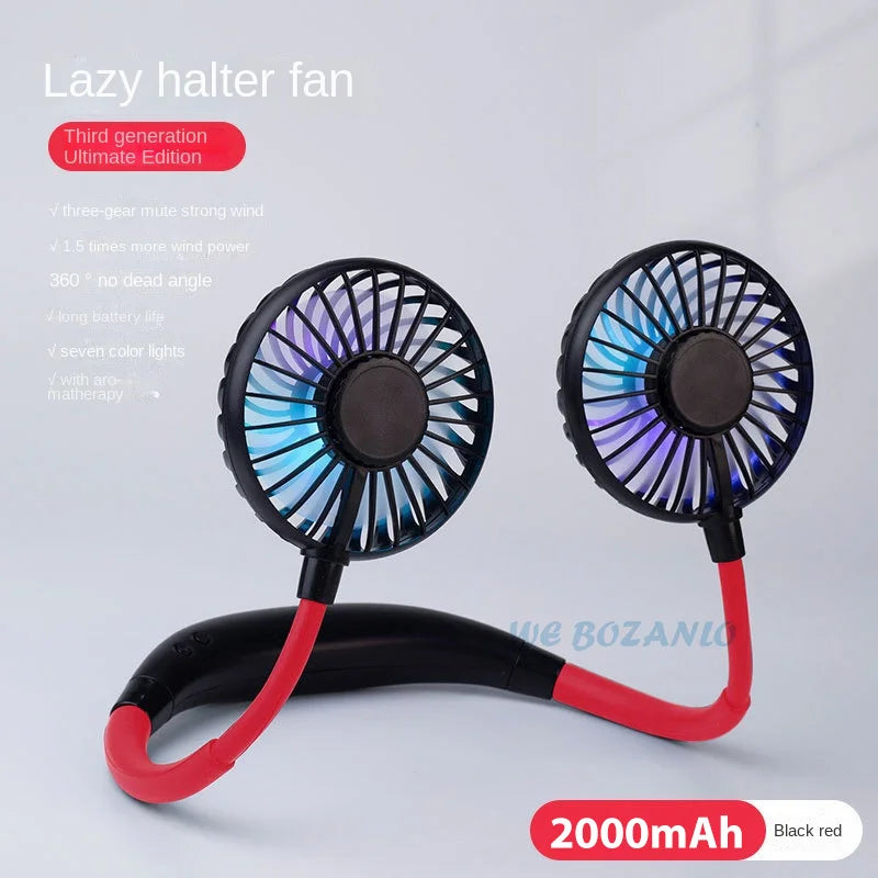 USB Portable Hands-Free Neck Fan - Rechargeable Mini Sports Fan, 3-Speed Adjustable Dual Fan for Home Office & Outdoor Use | Bowlift