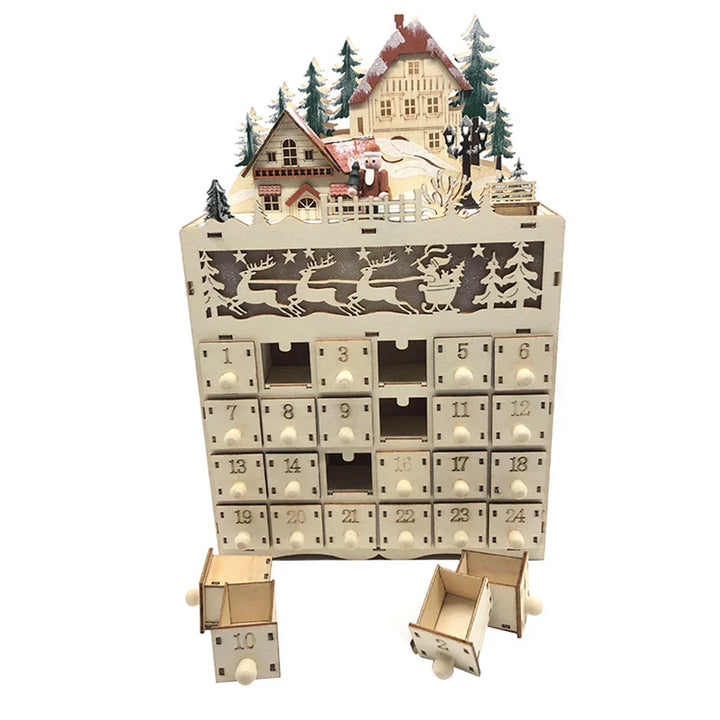 BowLift | WinterHout – Houten adventskalender rendierdorp met 24 vakjes