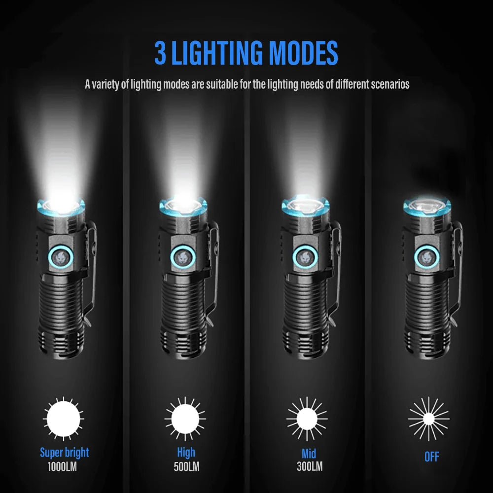 BowLift | LED Flashlight LumiXPro S-359 | Mini XHP50 | Magnetic & Rechargeable | 1000 Lumens | USB & Clip Function