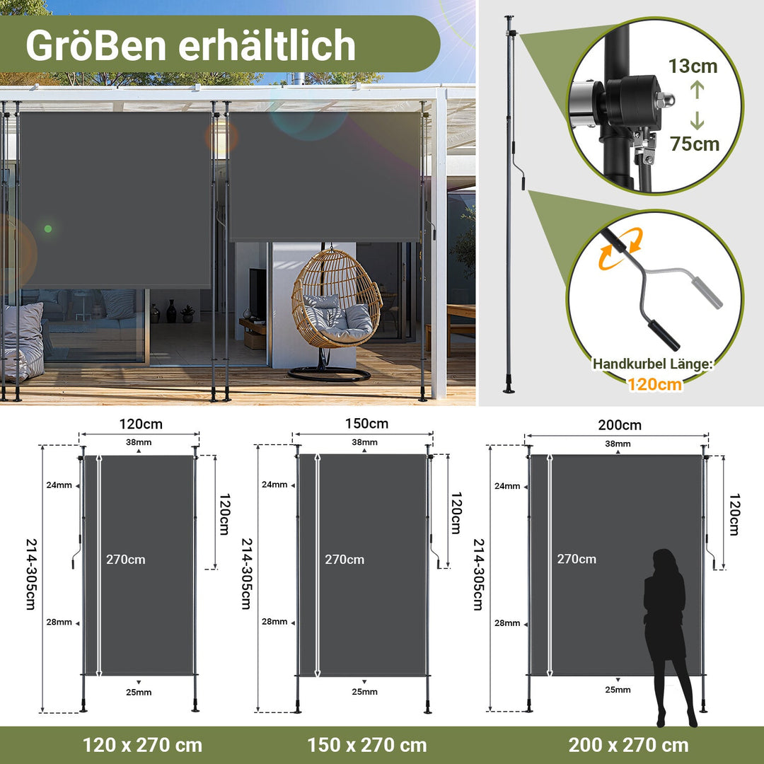 Klemm awning vertical awning with hand crank without drilling | Bowlift