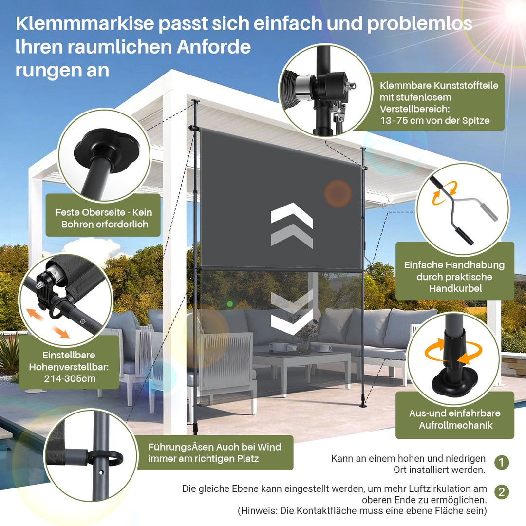 Klemm awning vertical awning with hand crank without drilling | Bowlift