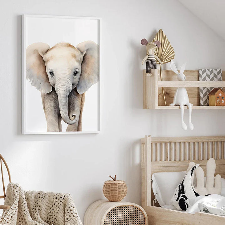 Set of 3PCS Baby Elephant Giraffe Lion Nursery Wall Art Fine Art Canvas Prints Wild Animal Safari Posters Pictures For Children's Room Decor | Bowlift