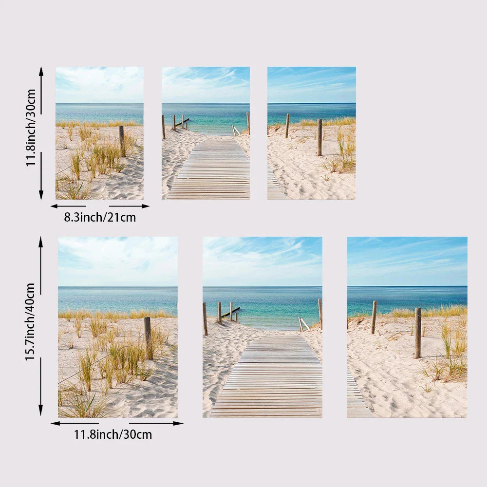 Set of 3PCS Blue Sea Sandy Beach Wall Art Fine Art Canvas Prints Inspirational Seascape Pictures Of Calm For Living Room | Bowlift