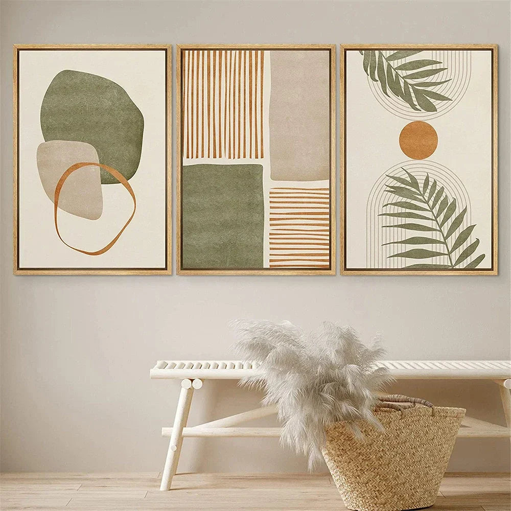Set of 3PCS Neutral Tones Tropical Botanical Abstract Wall Art Fine Art Canvas Prints Pictures For Living Room Dining Room Scandinavian Home Decor | Bowlift