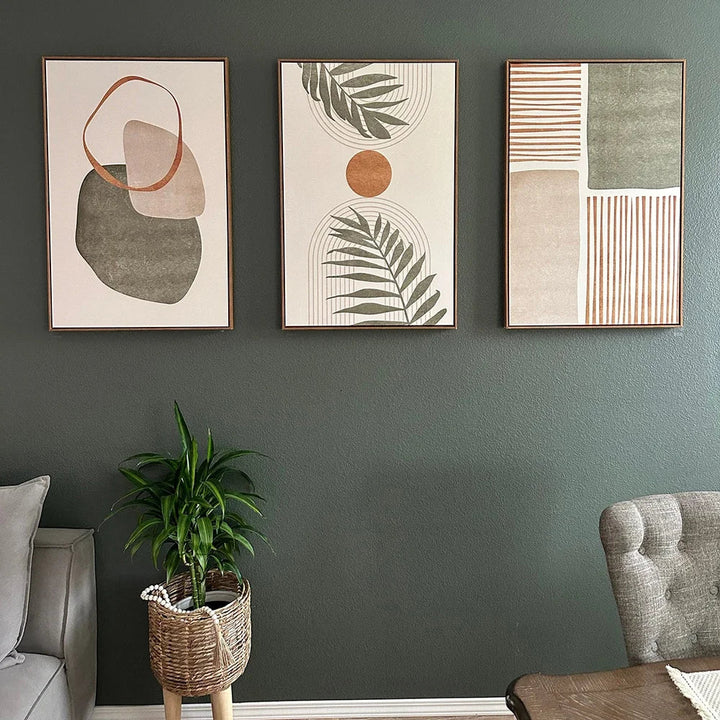 Set of 3PCS Neutral Tones Tropical Botanical Abstract Wall Art Fine Art Canvas Prints Pictures For Living Room Dining Room Scandinavian Home Decor | Bowlift